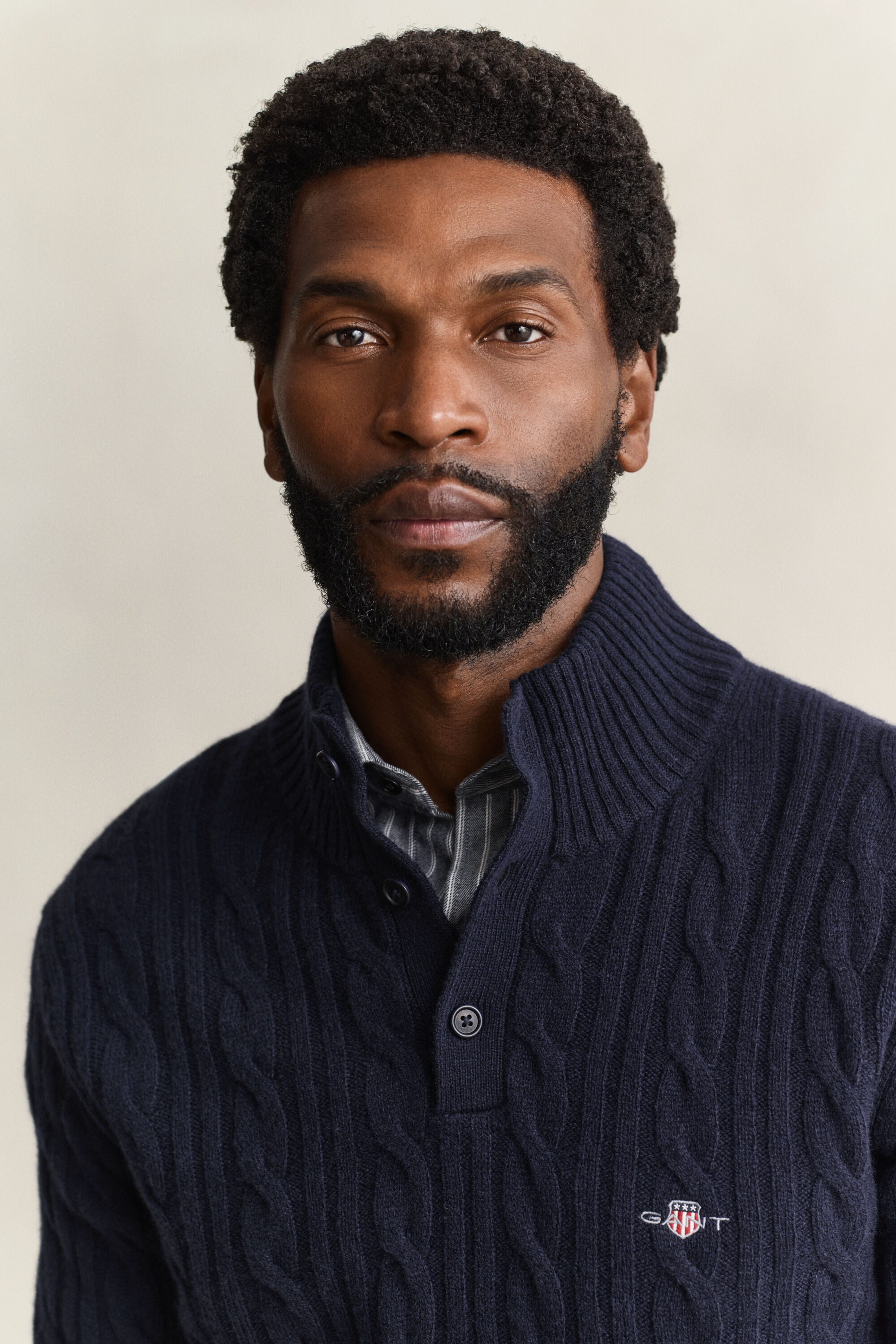 Lambswool Cable Knit Half-Buttoned Sweater