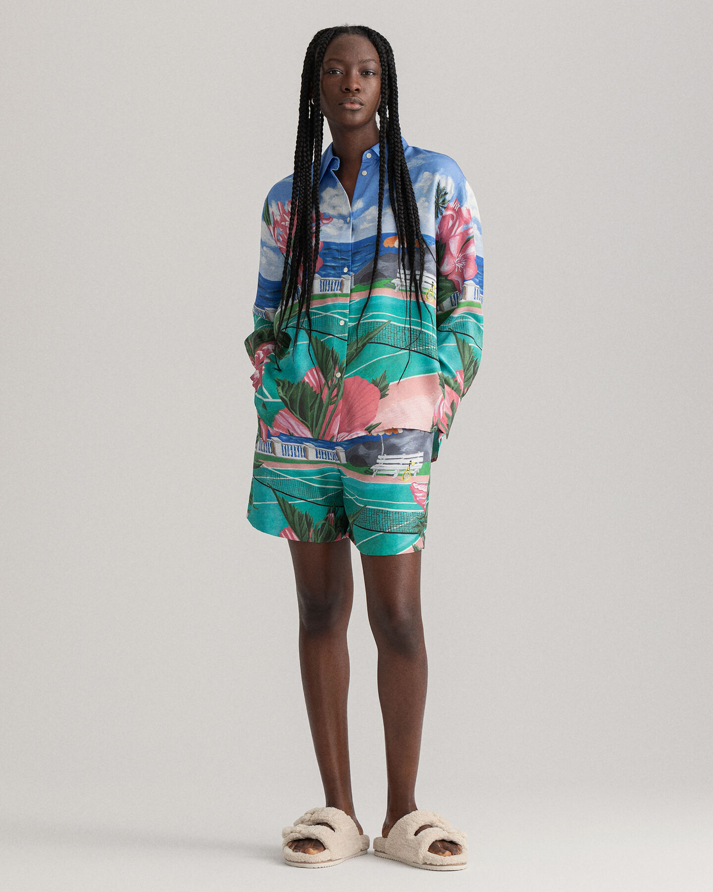 Scenery Print Silk Shirt