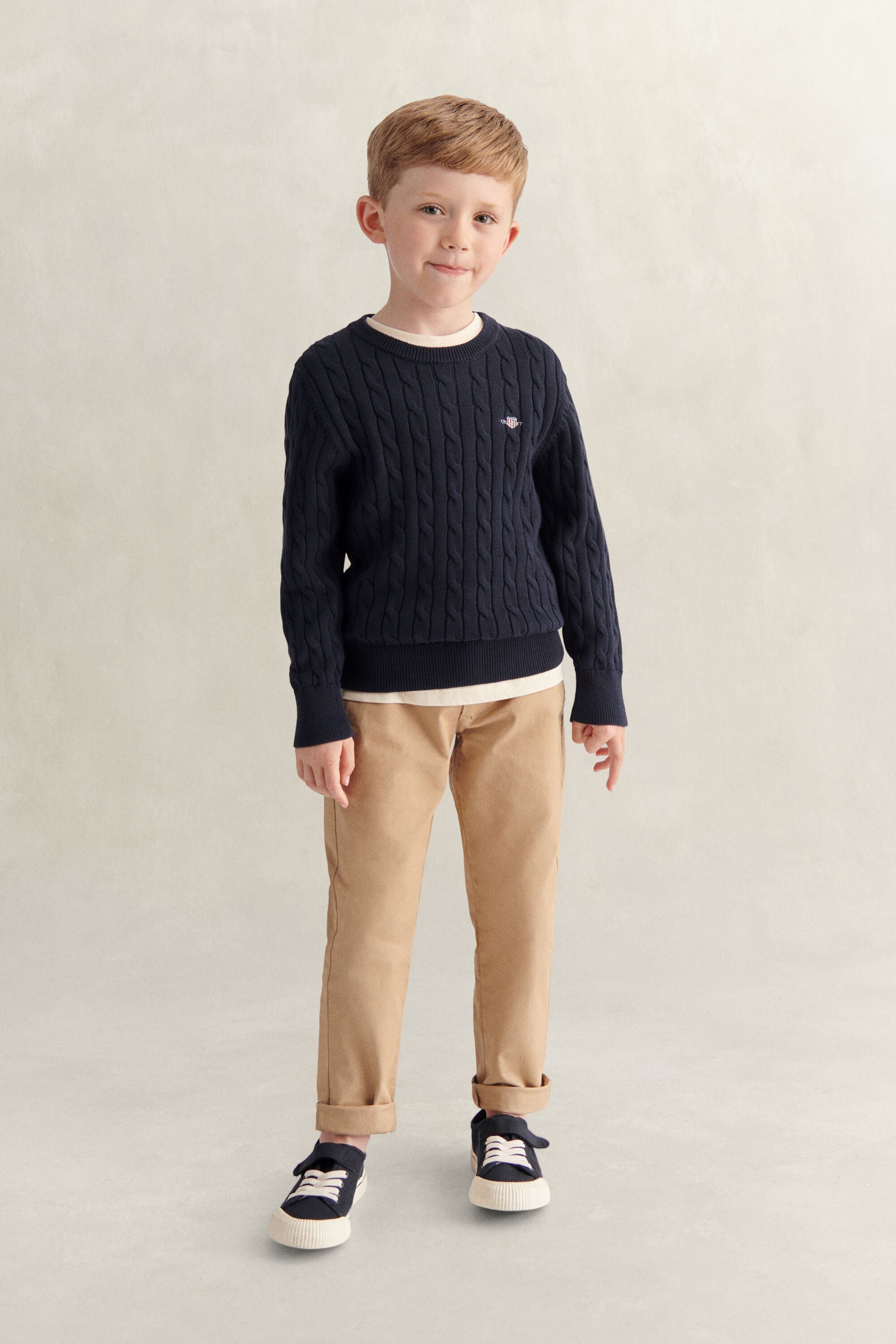Boys Shield Cable Knit Sweater — EVENING BLUE