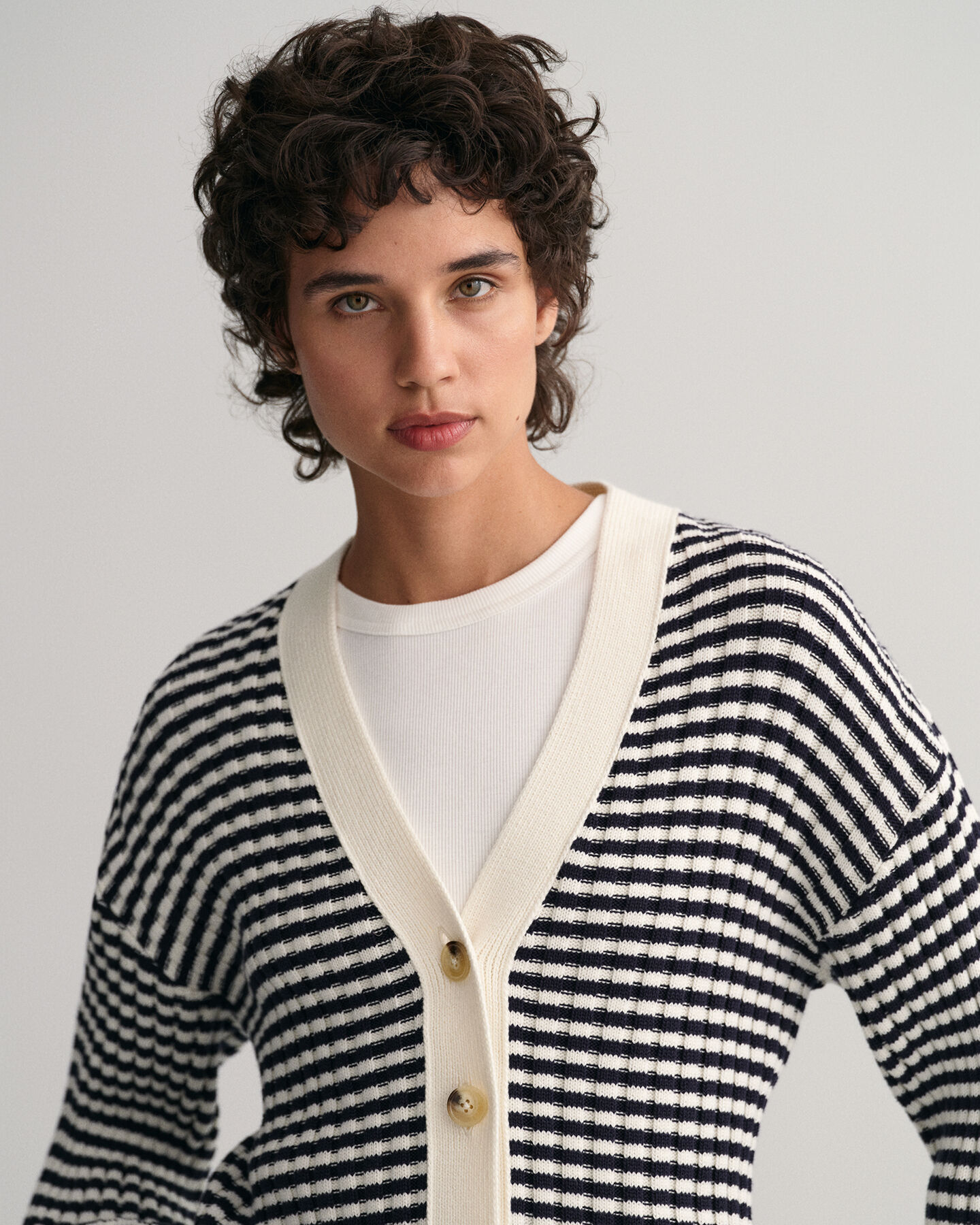 Striped Cotton Rib V-Neck Cardigan