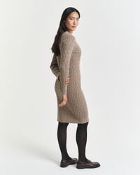 Stretch Cotton Cable Knit Crew Neck Dress