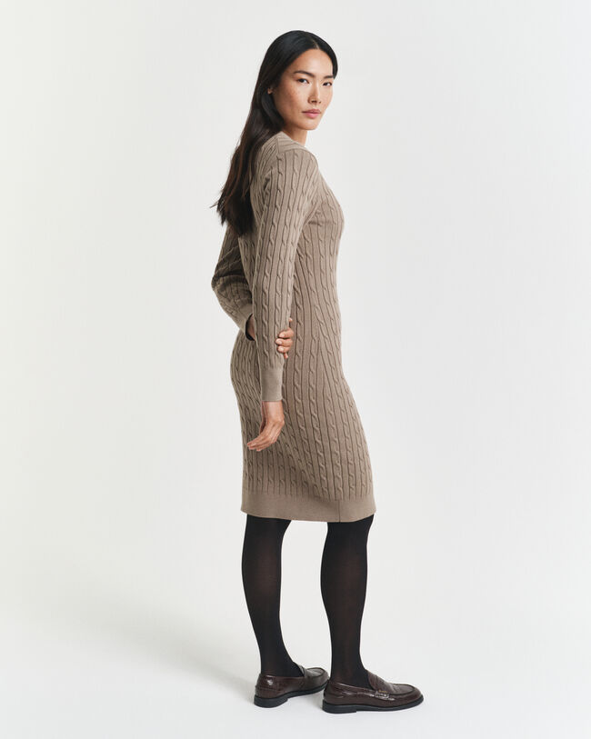 Stretch Cotton Cable Knit Crew Neck Dress