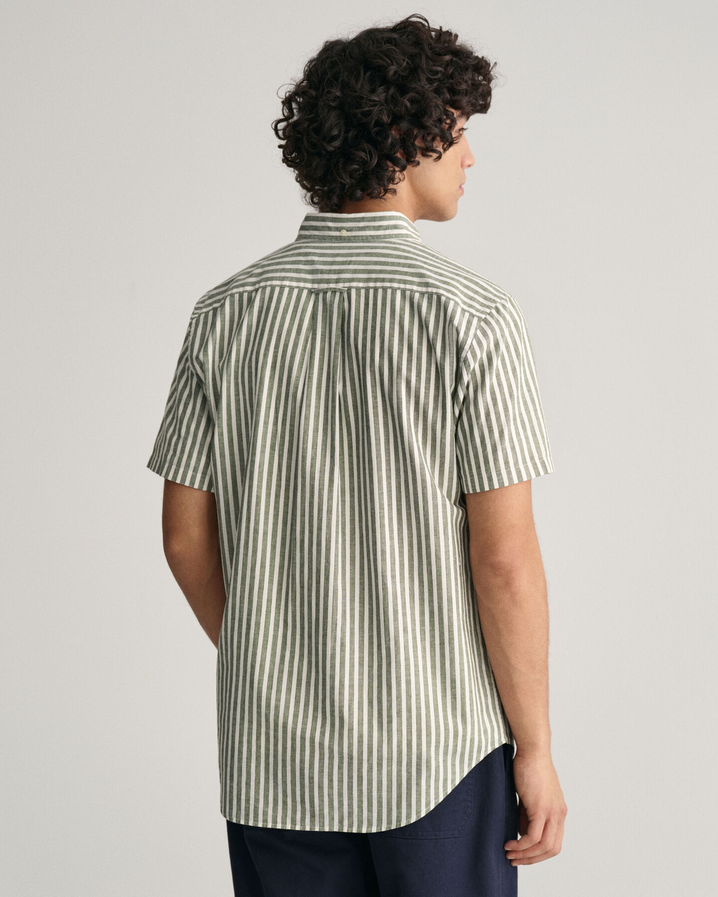 Regular Fit Striped Cotton Linen Short Sleeve Shirt