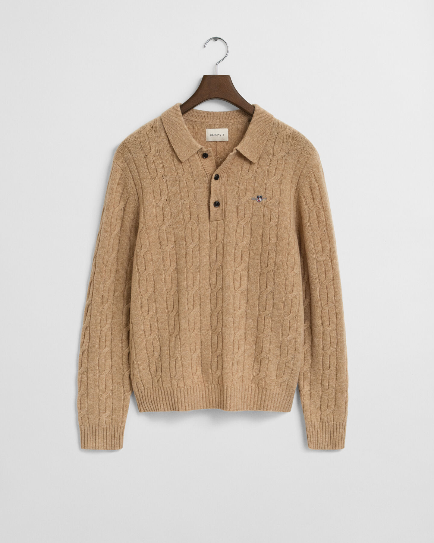 Lambswool Cable Knit Polo Sweater