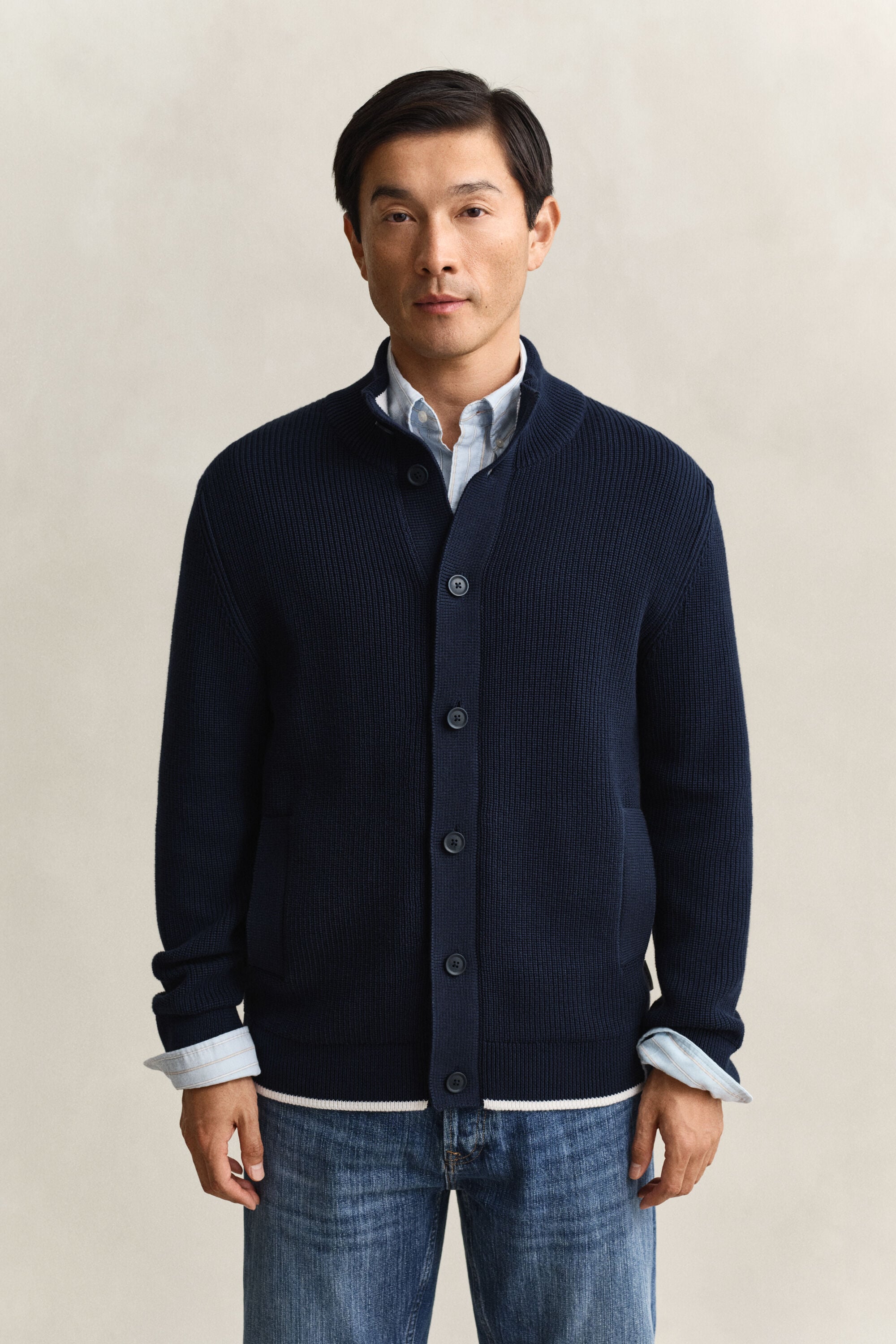 Ribbed Buttoned Cardigan