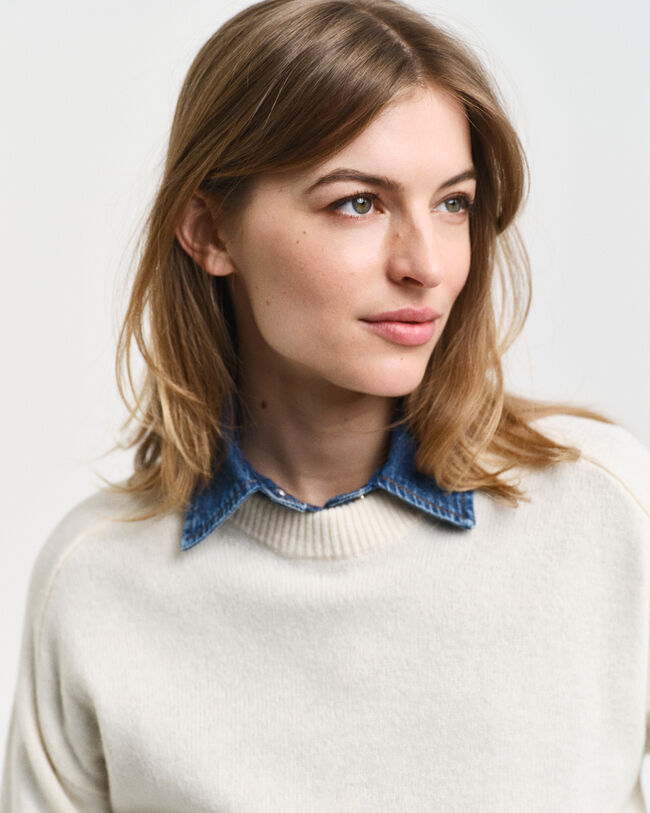 Wool Cashmere Blend Crew Neck Sweater