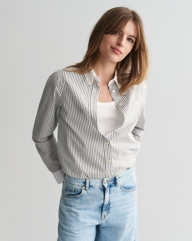 Regular Fit Contrast Collar Striped Shirt