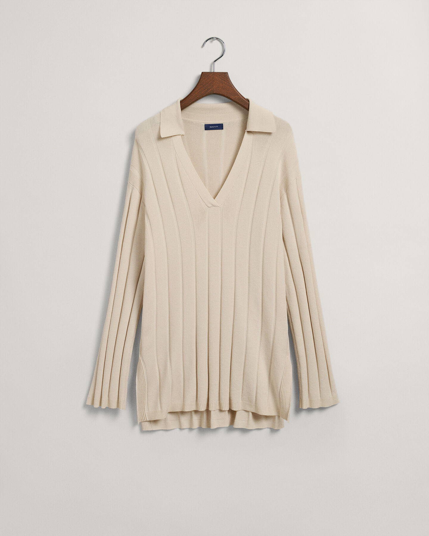 Rib Knit Open Collar Sweater