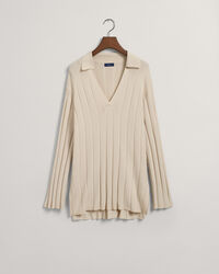 Rib Knit Open Collar Sweater