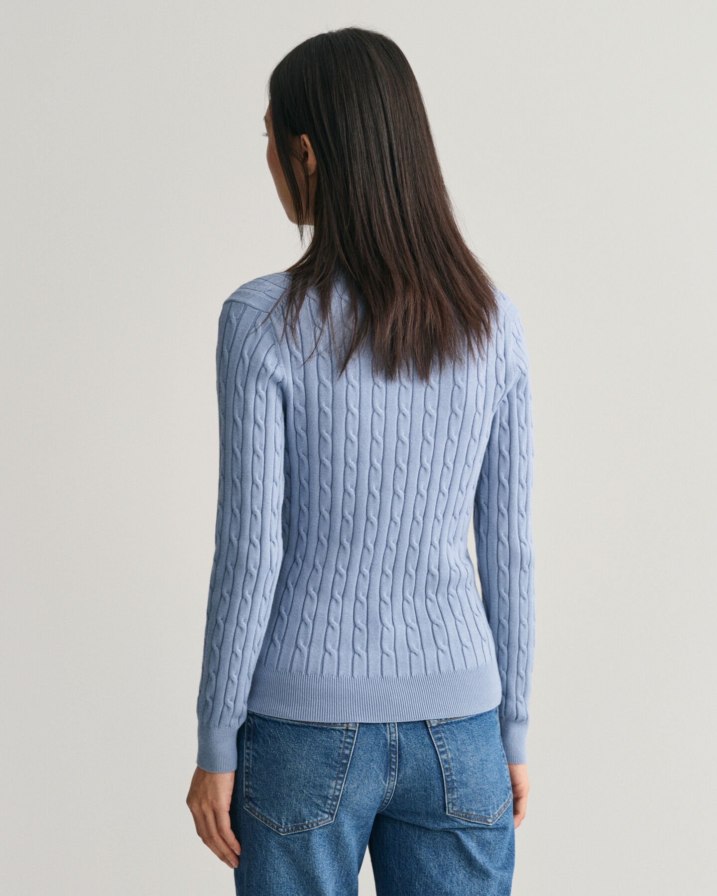 Stretch Cotton Cable Knit VNeck Sweater GANT