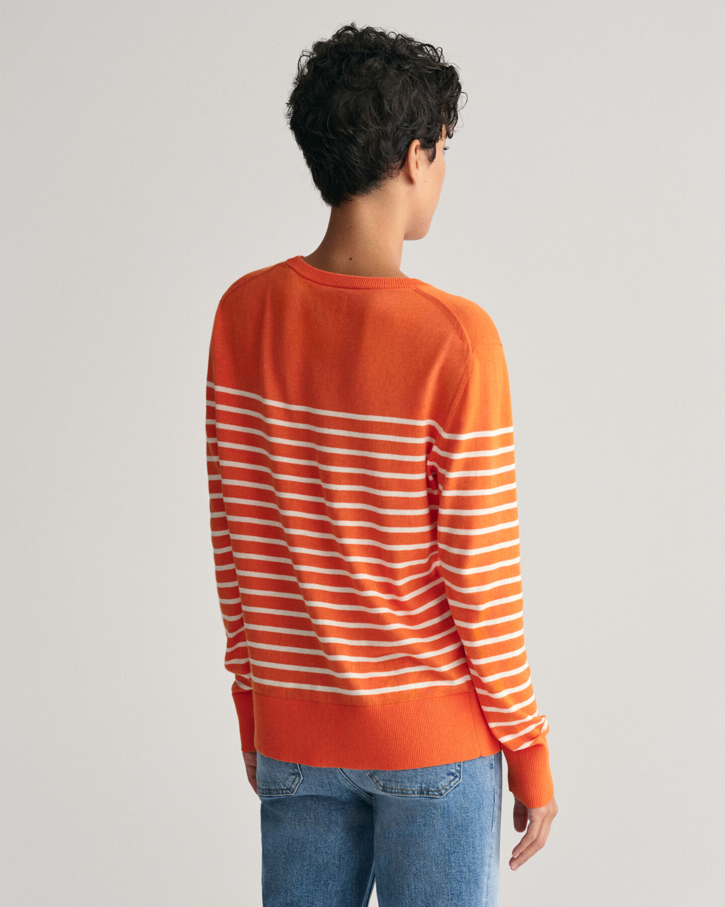 Fine Knit Striped Crew Neck Sweater