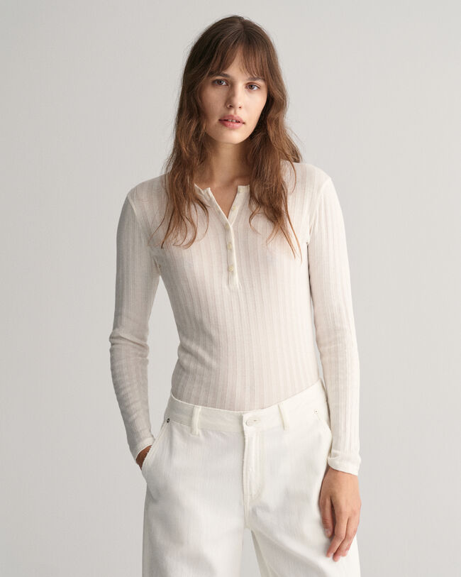 Ribbed Long Sleeve Henley T-Shirt