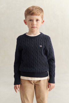 Boys Shield Cable Knit Sweater — EVENING BLUE 5