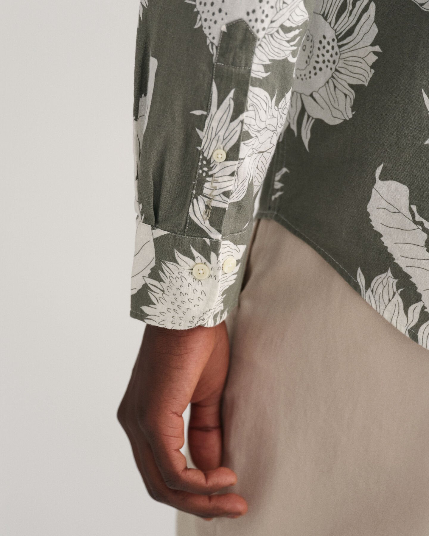 Regular Fit Sunflower Print Cotton Linen Shirt