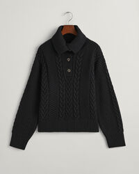 Cable Knit Buttoned Turtleneck Sweater