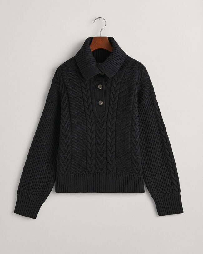 Cable Knit Buttoned Turtleneck Sweater