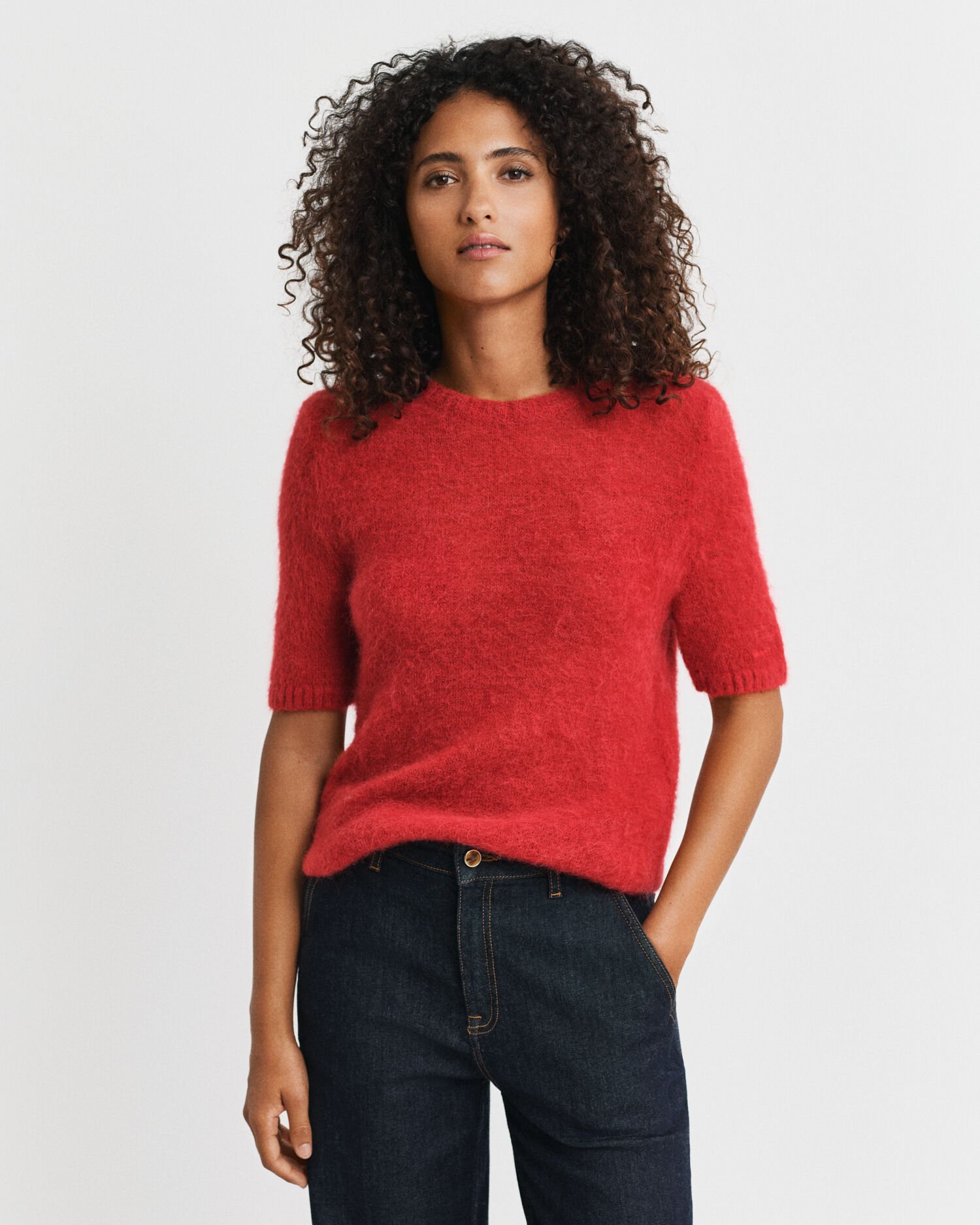 Mohair Blend Short Sleeve Crew Neck Sweater