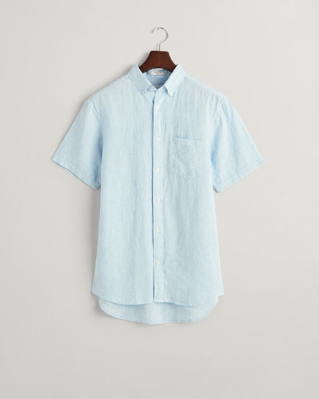Regular Fit Houndstooth Linen Short Sleeve Shirt