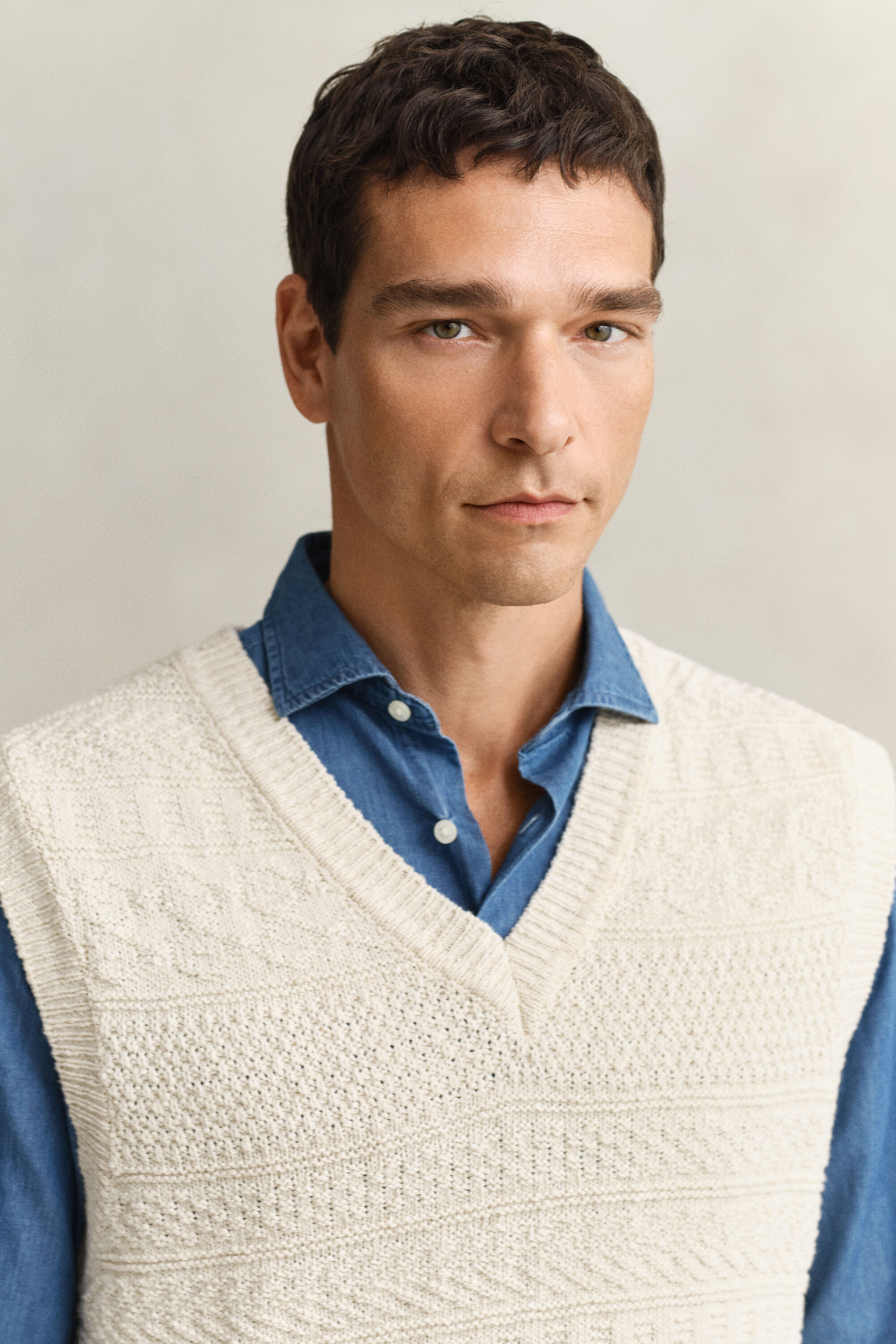 Textured Cotton Blend Vest