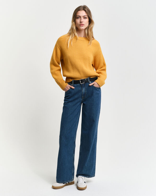 Ribbed Knitted Crew Neck Sweater