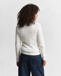 Stretch Cotton Cable Knit V-Neck Sweater