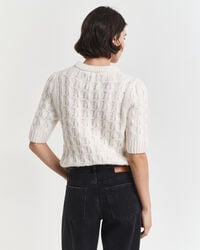 Puff Sleeve Cable Knit Short Sleeve Top