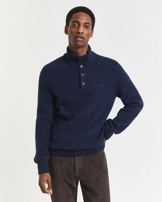 Wool Blend Nepps Half-Buttoned Sweater