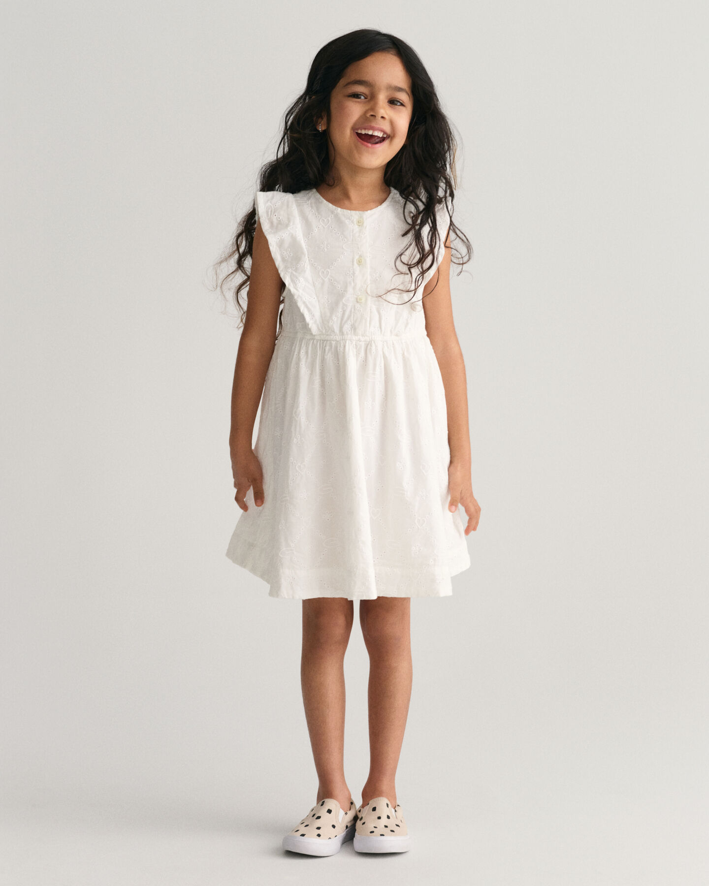 Girls Frilly Broderie Anglaise Dress