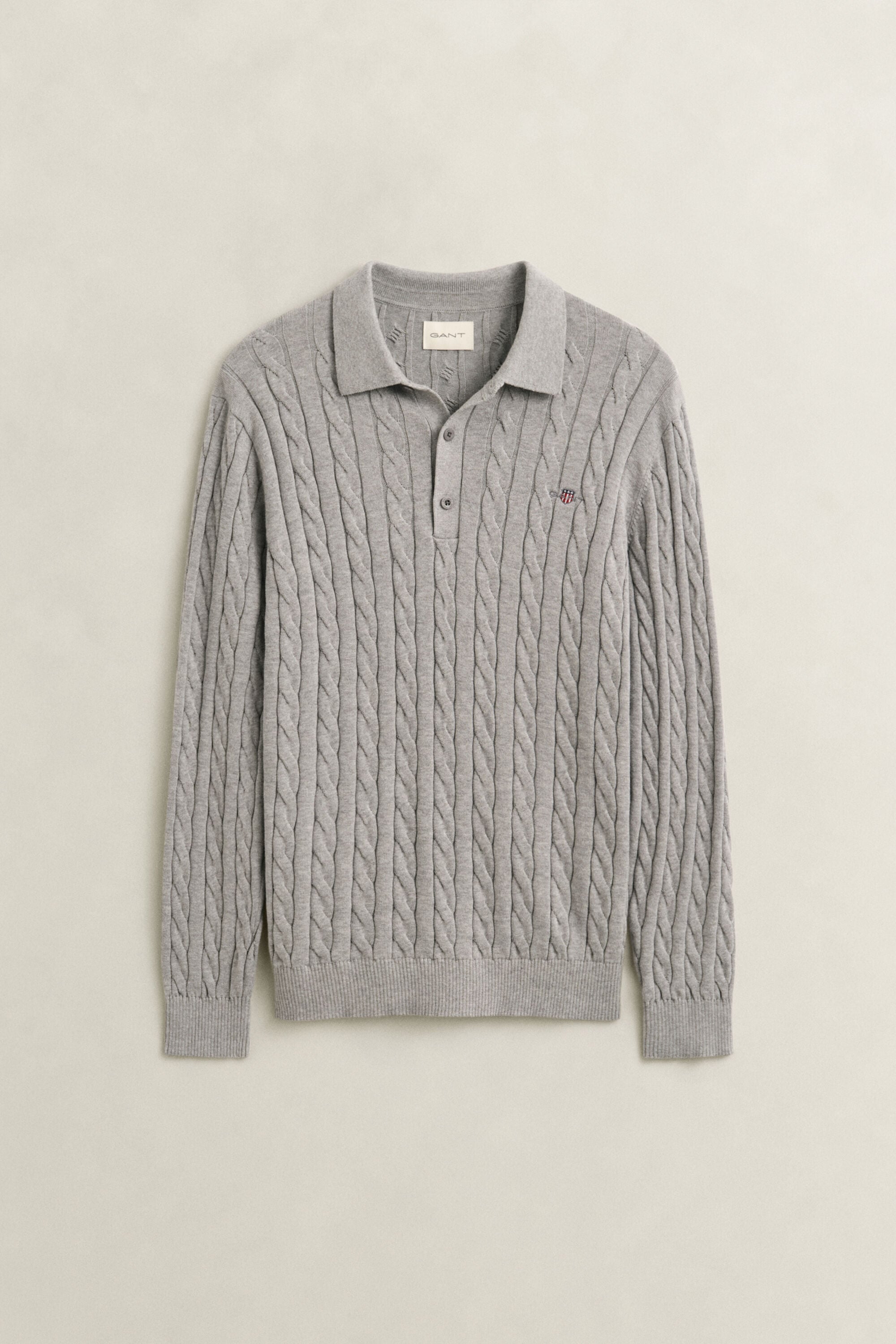 Cotton Cable Knit Polo Sweater