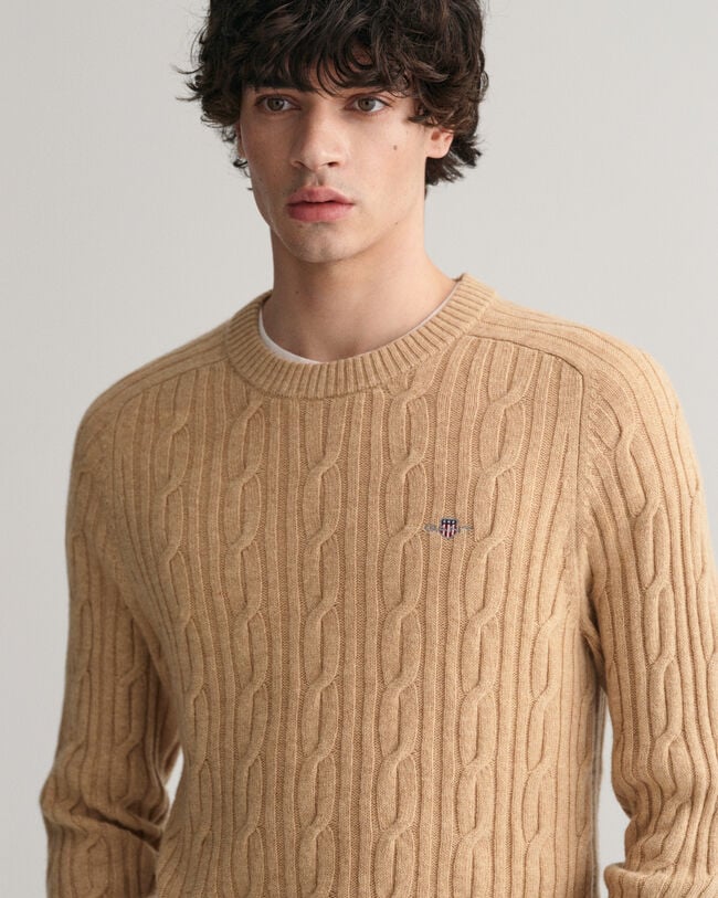 Lambswool Cable Knit Crew Neck Sweater