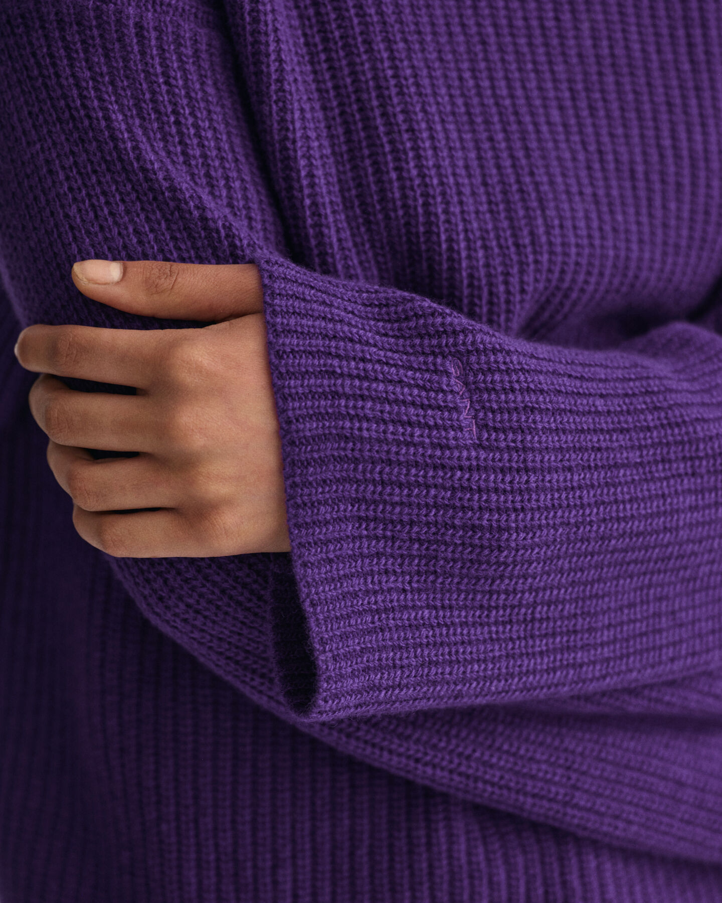 Ribbed Wool Stand Collar Sweater