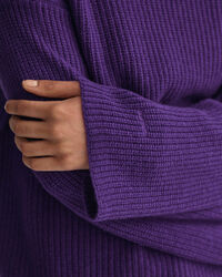 Ribbed Wool Stand Collar Sweater