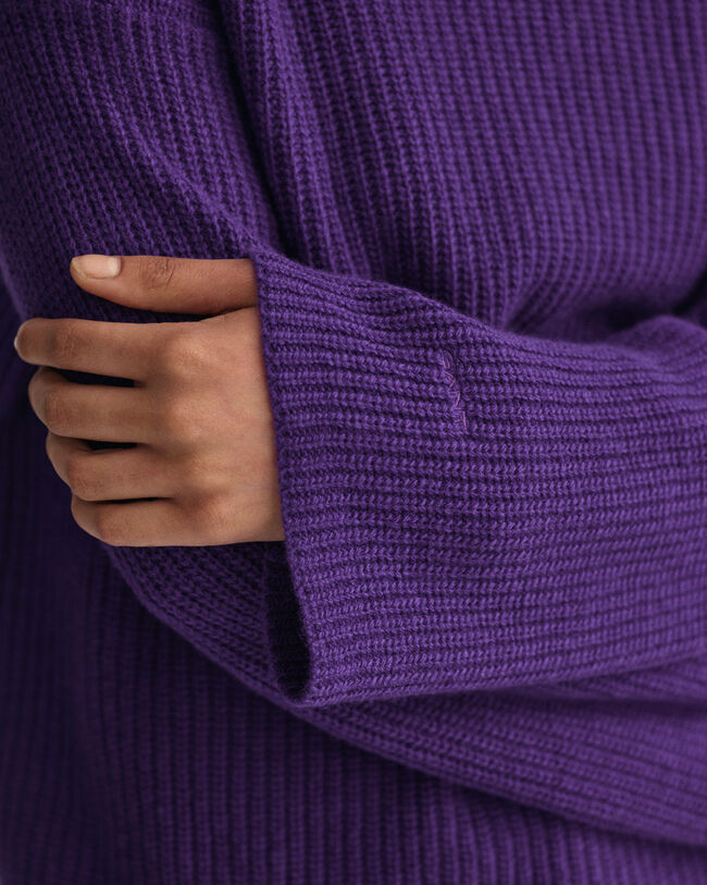 Ribbed Wool Stand Collar Sweater