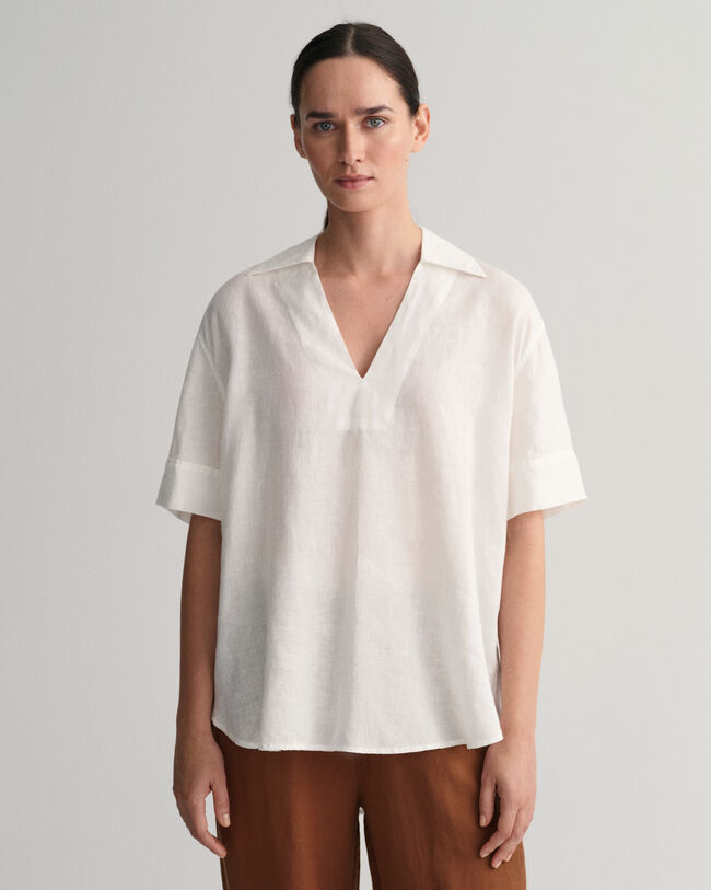Popover Linen Short Sleeve Blouse