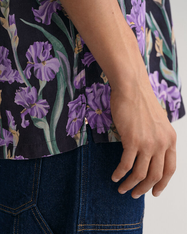 Relaxed Fit Iris Print Linen Lyocell Short Sleeve Shirt