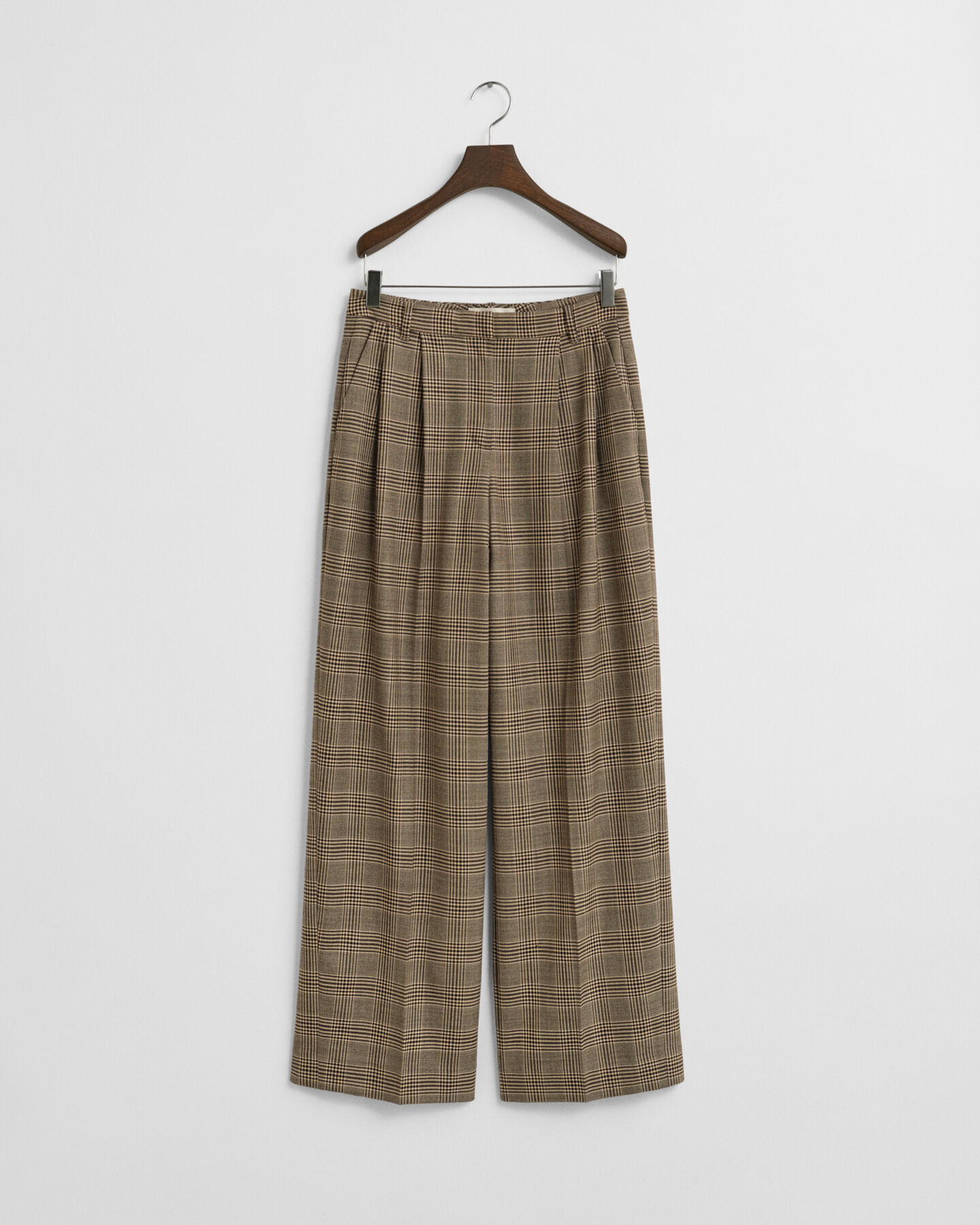 Checked Pleated Wool Blend Pants
