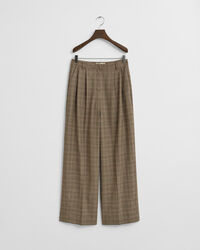 Checked Pleated Wool Blend Pants