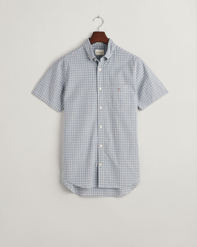Regular Fit Micro Checked Poplin Short Sleeve Shirt - GANT 