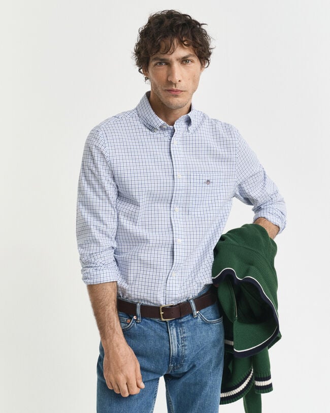 Regular Fit Micro Checked Classic Poplin Shirt