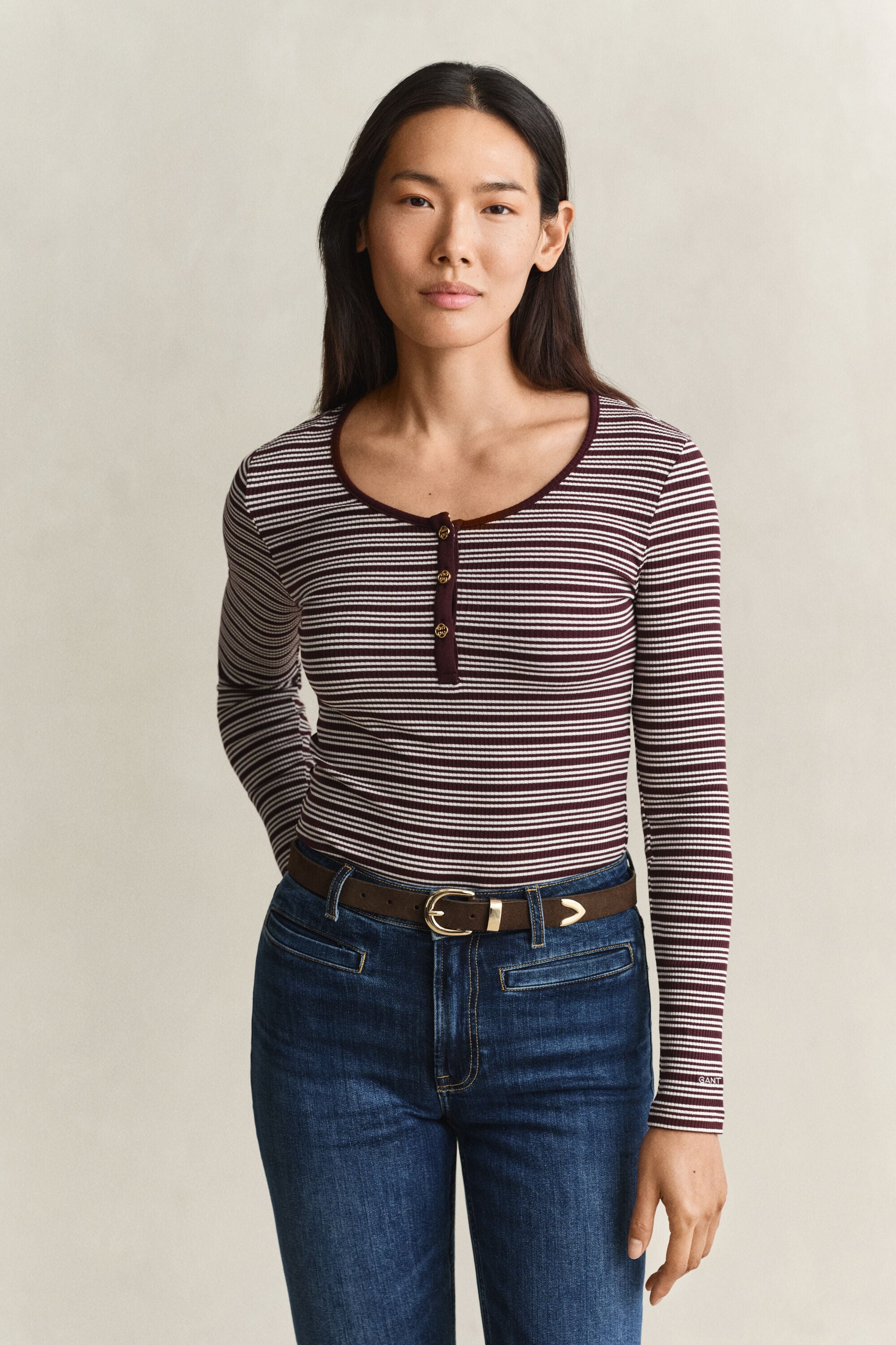 Ribbed Long Sleeve Henley Top