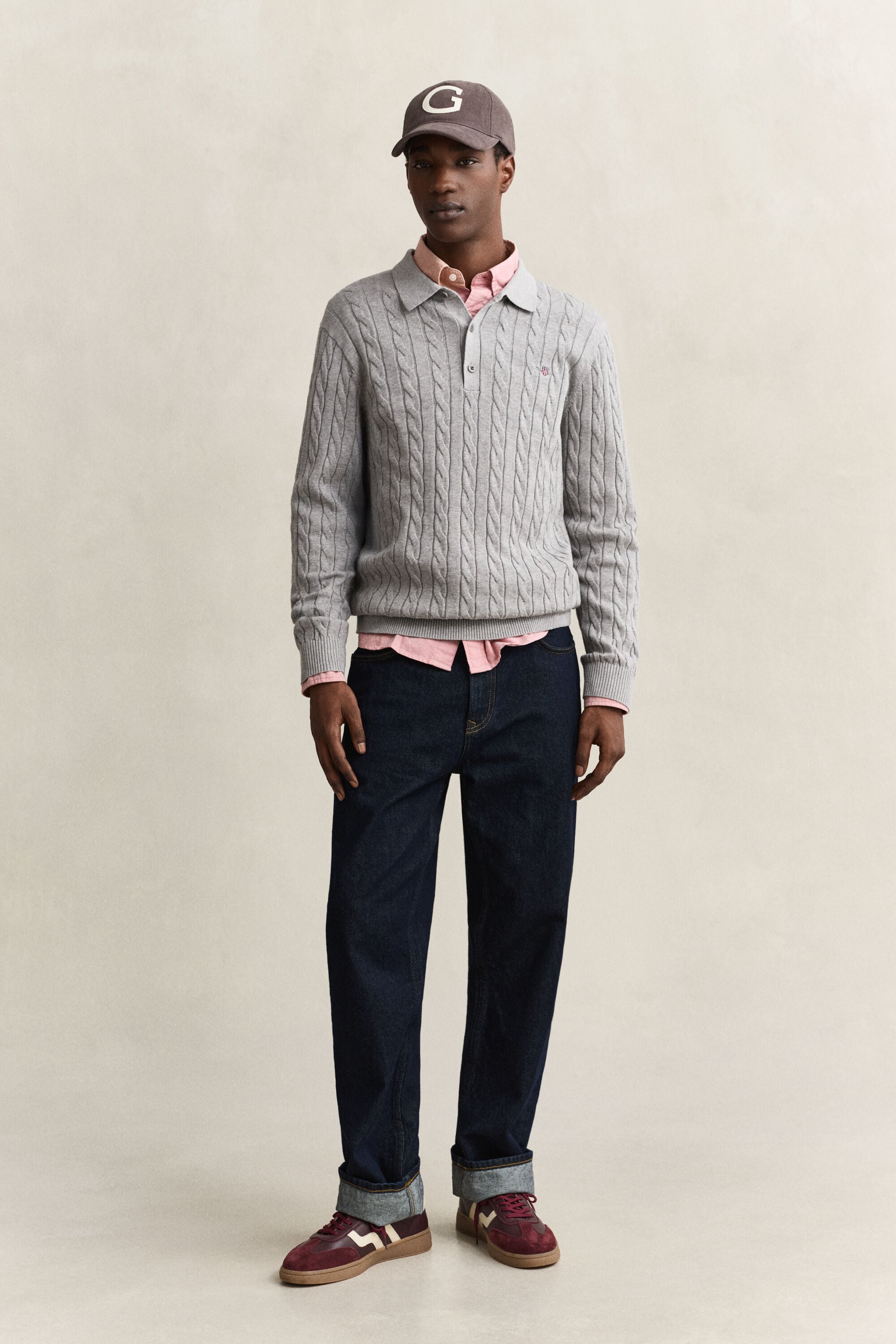 Cotton Cable Knit Polo Sweater