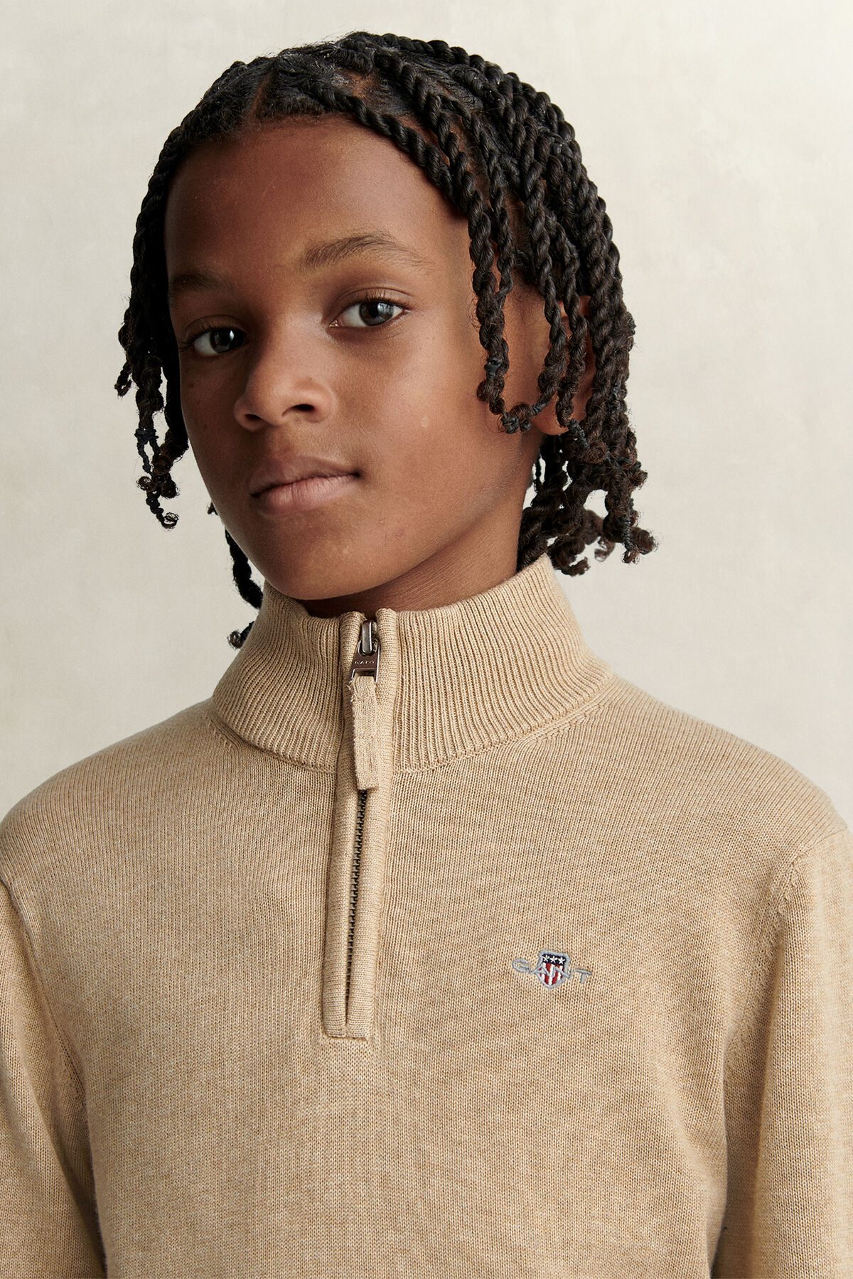 Teen Boys Shield Half-Zip Sweater — OAT BEIGE MARL