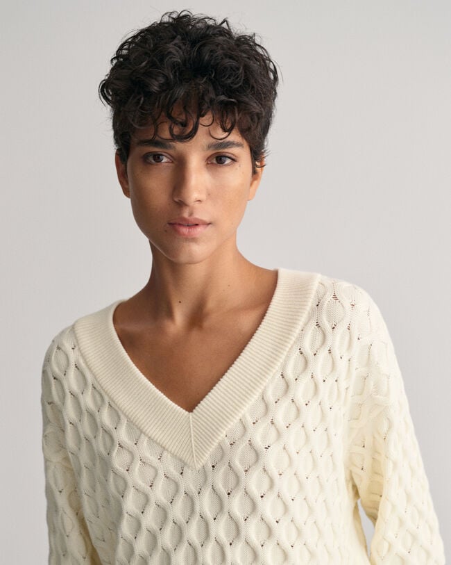 Textured Knit V-Neck Sweater