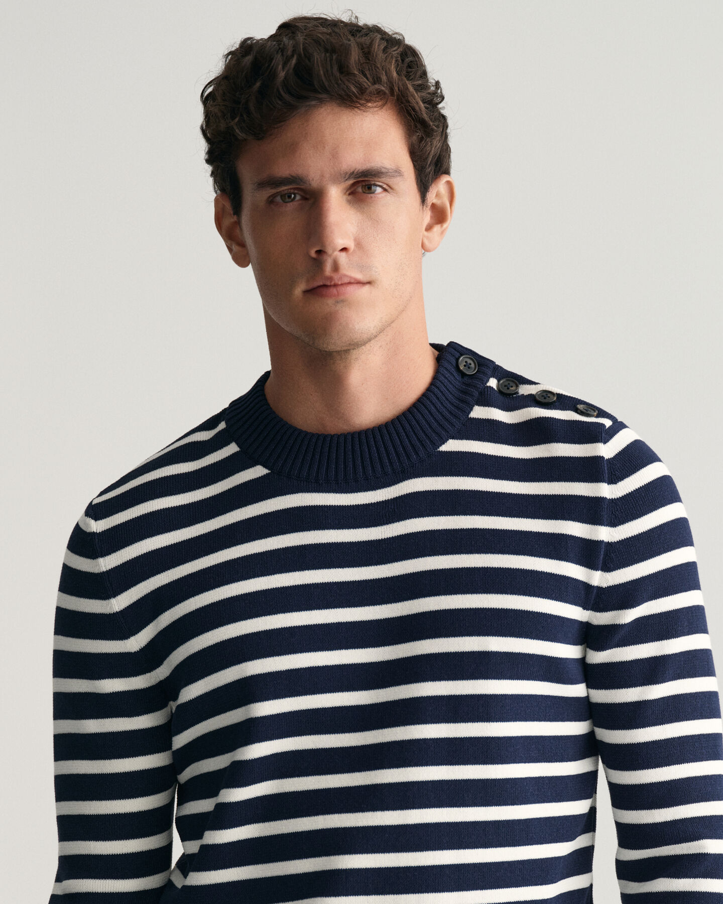 Breton Striped Shiny Cotton Crew Neck Sweater