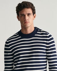 Breton Striped Shiny Cotton Crew Neck Sweater