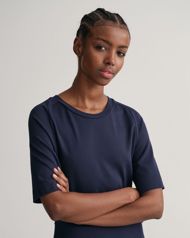 Flared Short Sleeve Crew Neck Dress