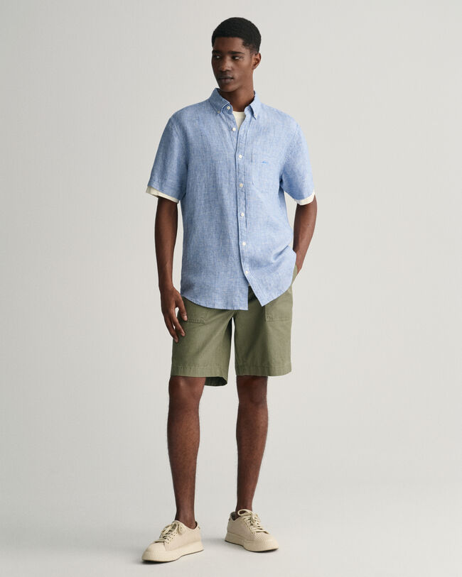 Regular Fit Houndstooth Linen Short Sleeve Shirt