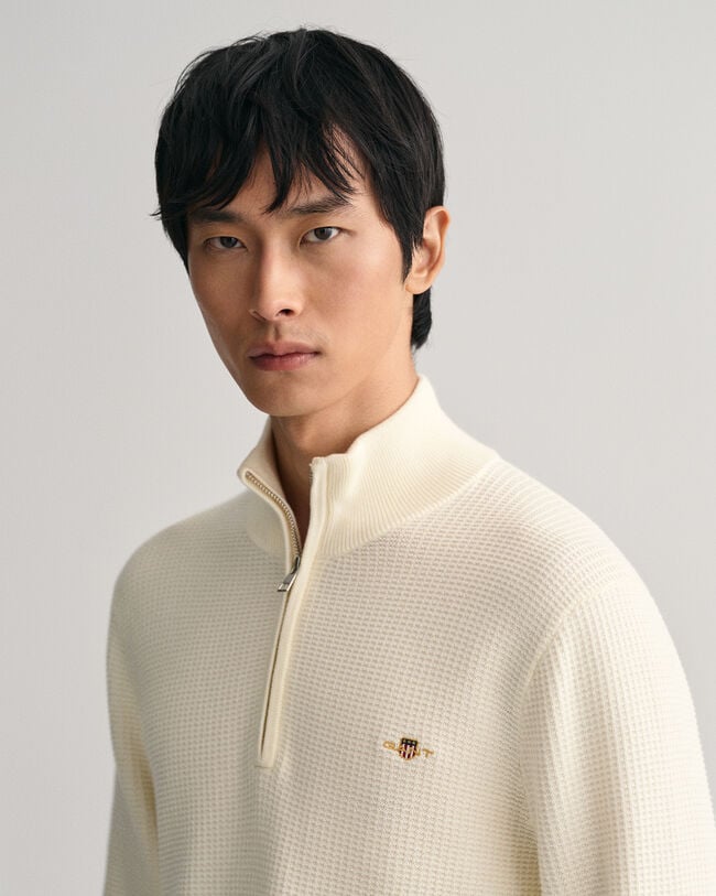 Textured Cotton Half-Zip Sweater