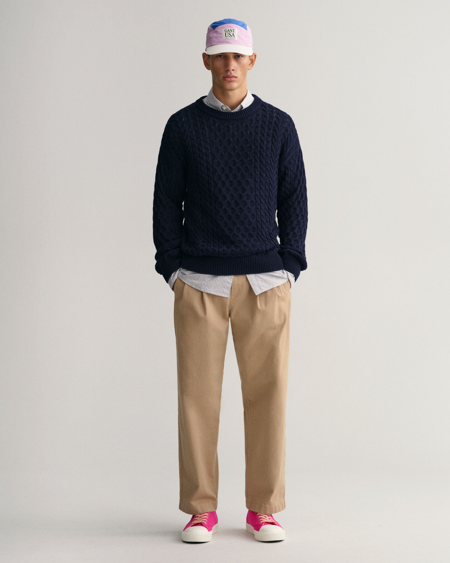 Cotton Cable Knit Crew Neck Sweater