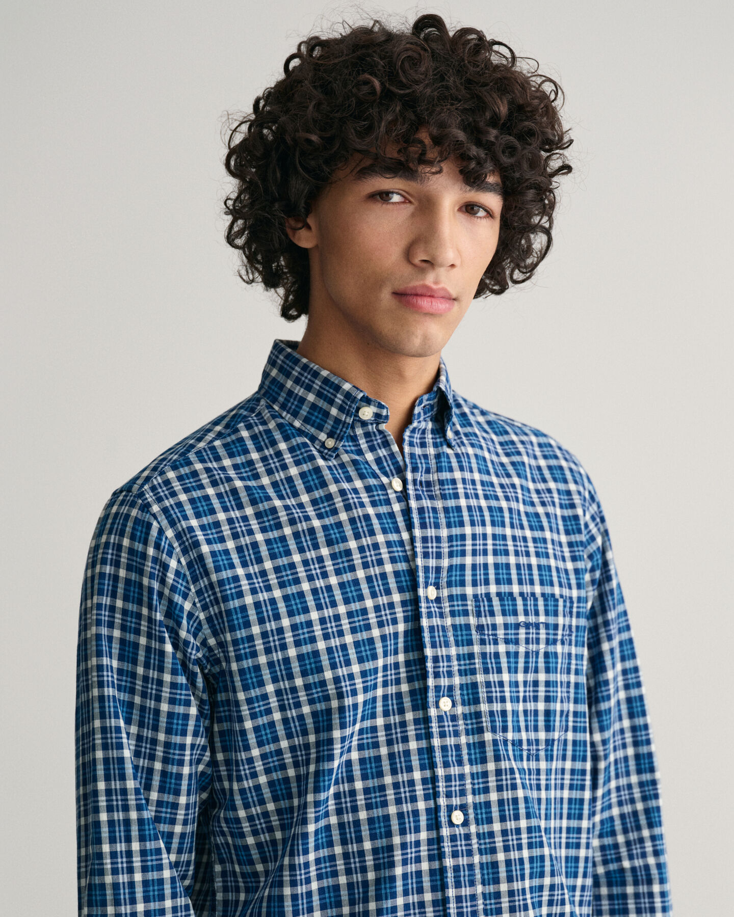 Regular Fit Indigo Madras Shirt